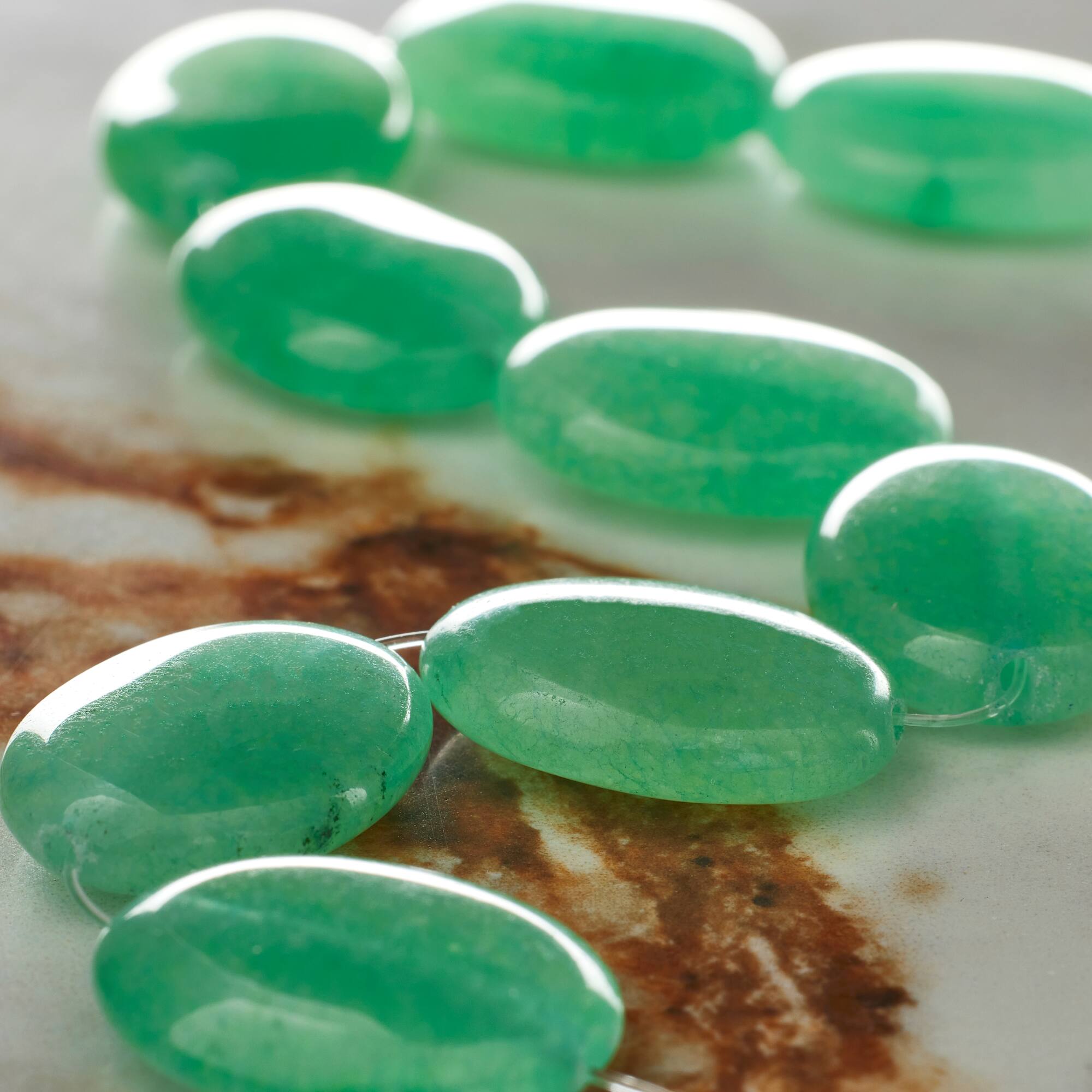 Green Oval Quartzite Beads, 20mm by Bead Landing™